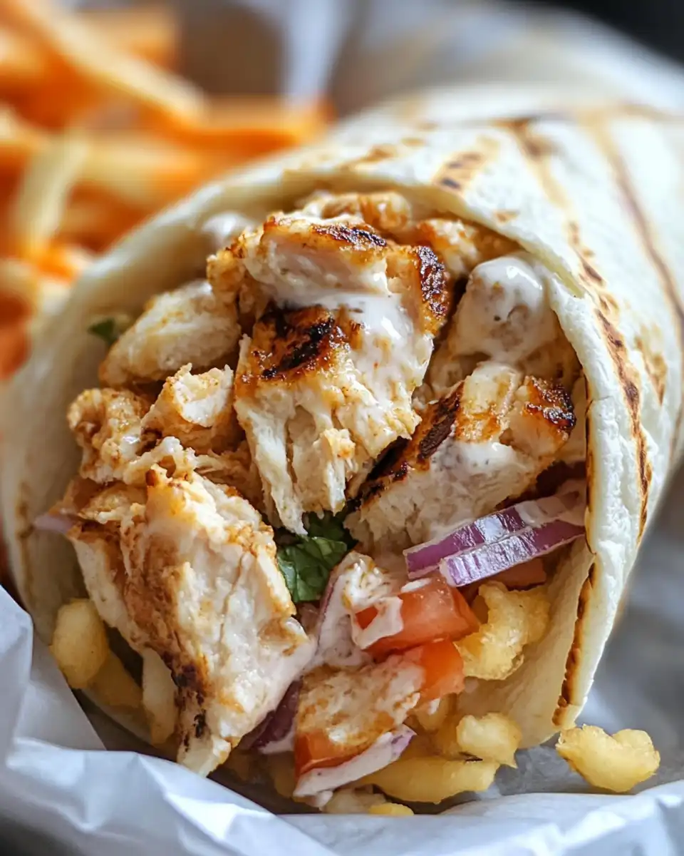 Ingredients for chicken gyro wrap with spices and fresh vegetables