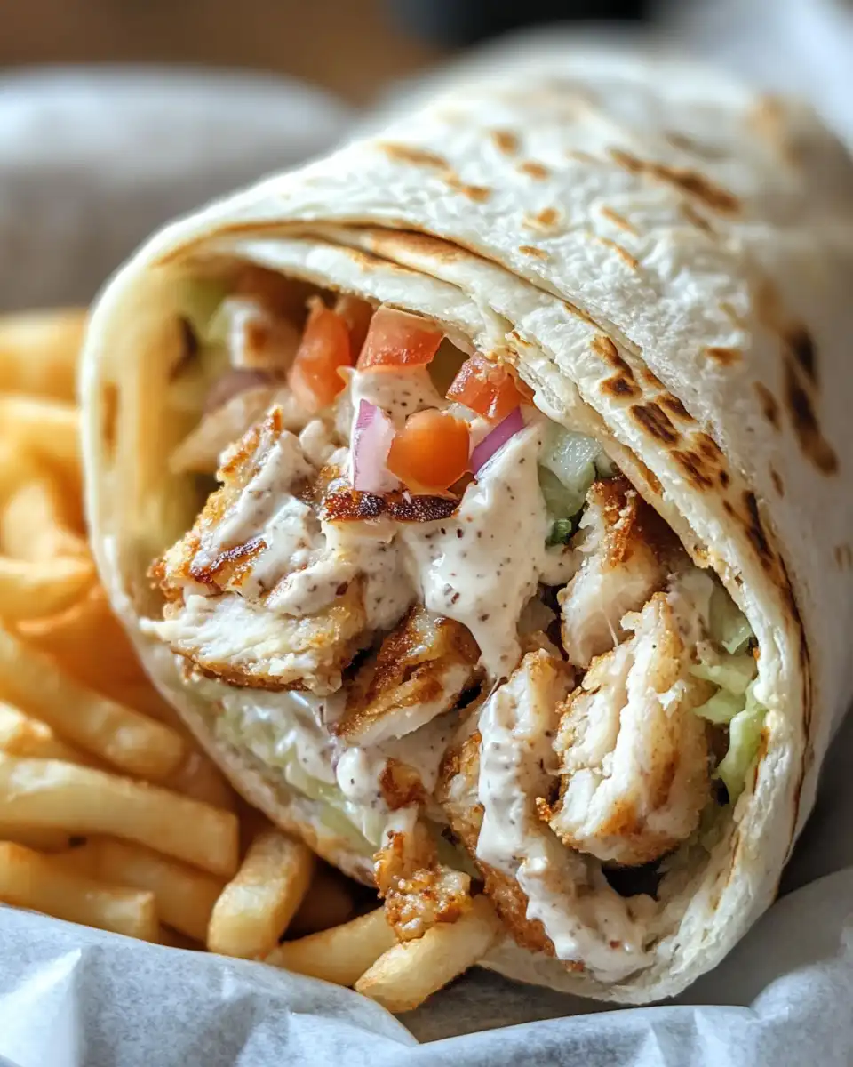 Preparation process of chicken gyro wrap with sliced chicken and fresh vegetables