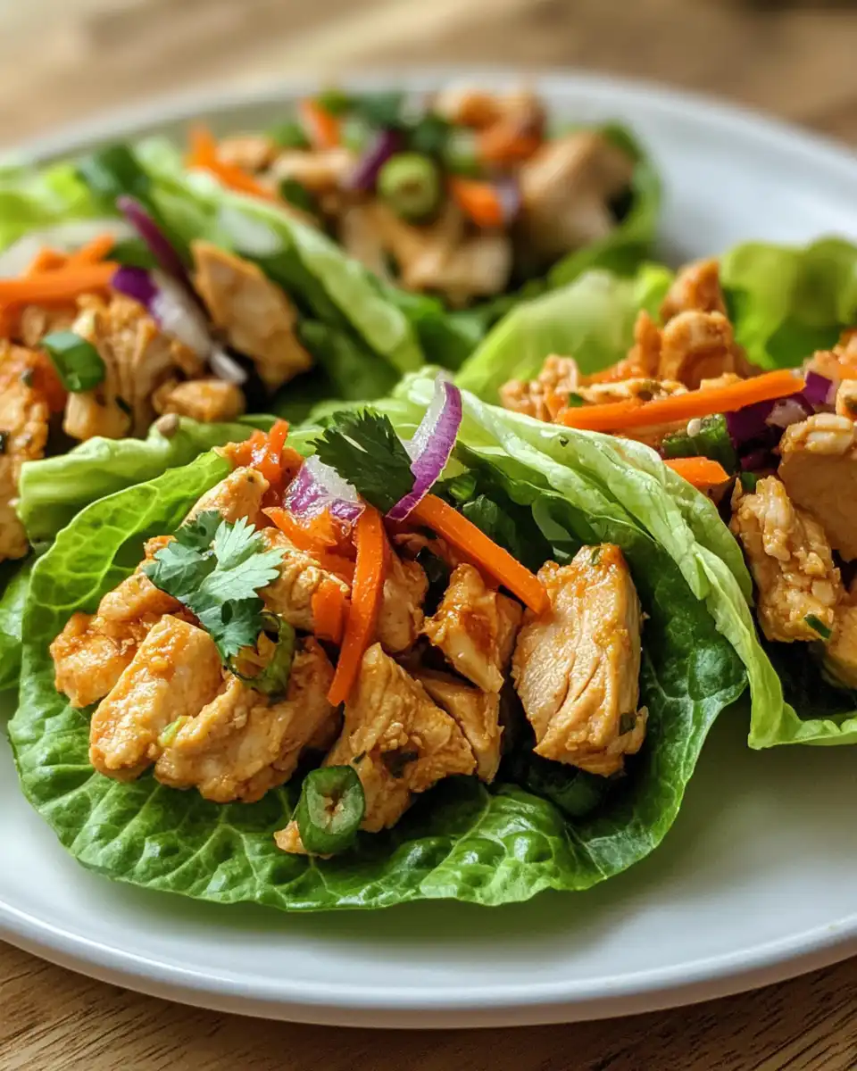 A serving of chicken lettuce wraps garnished with chopped green onions