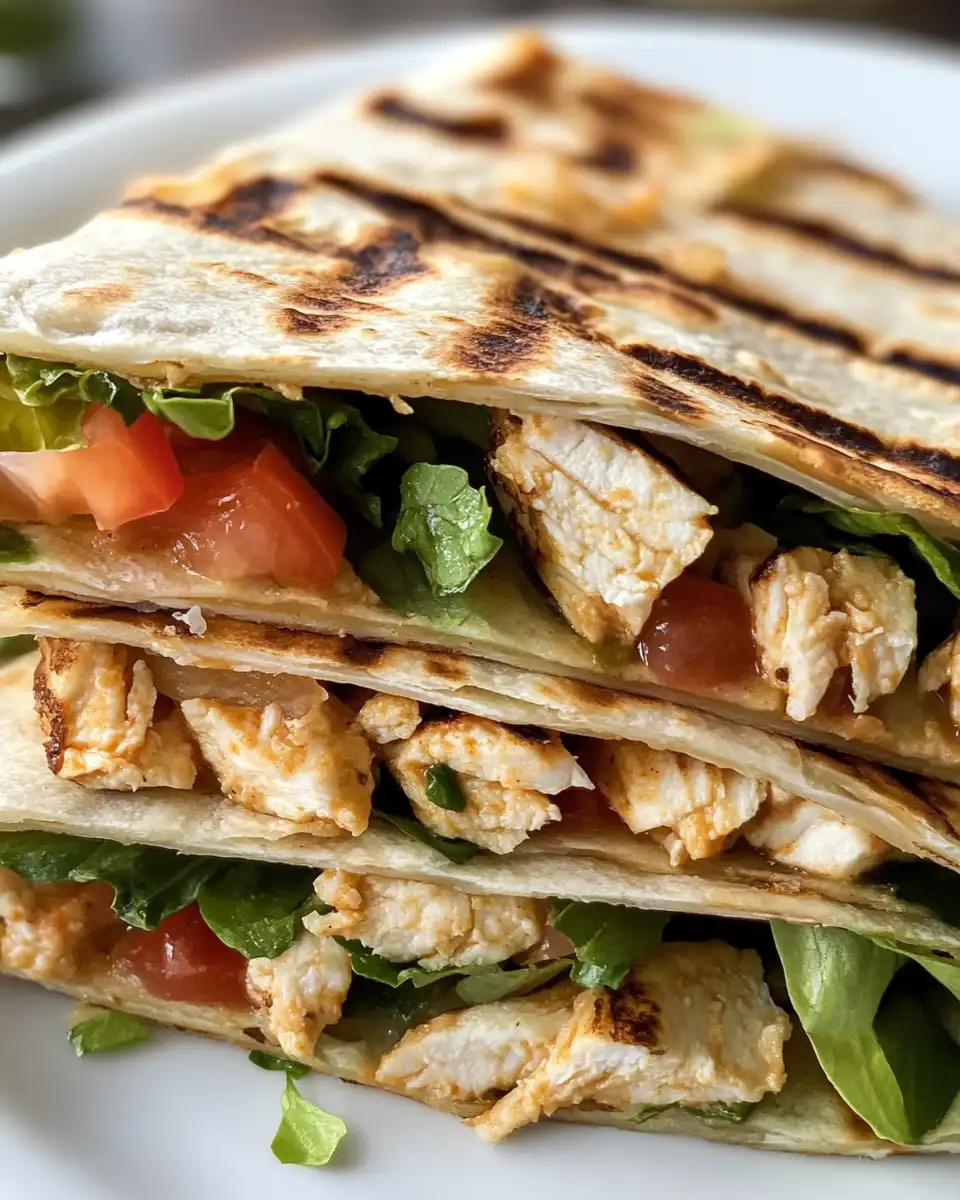 Final Crunchwrap Quesadilla sliced on a plate, showing melty cheese and crispy layers