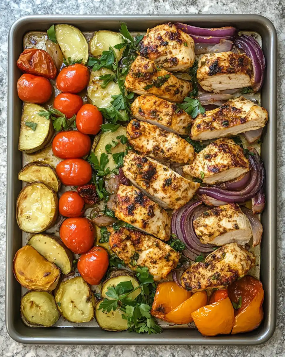 Final plated chicken shawarma sheet pan dinner ready to serve