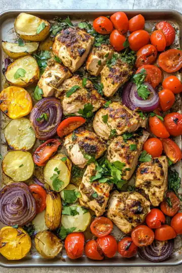 Chicken Shawarma Sheet Pan Dinner taken with iphone 15 pro max --iw 2 --ar 4:5 --v 6.1 --raw