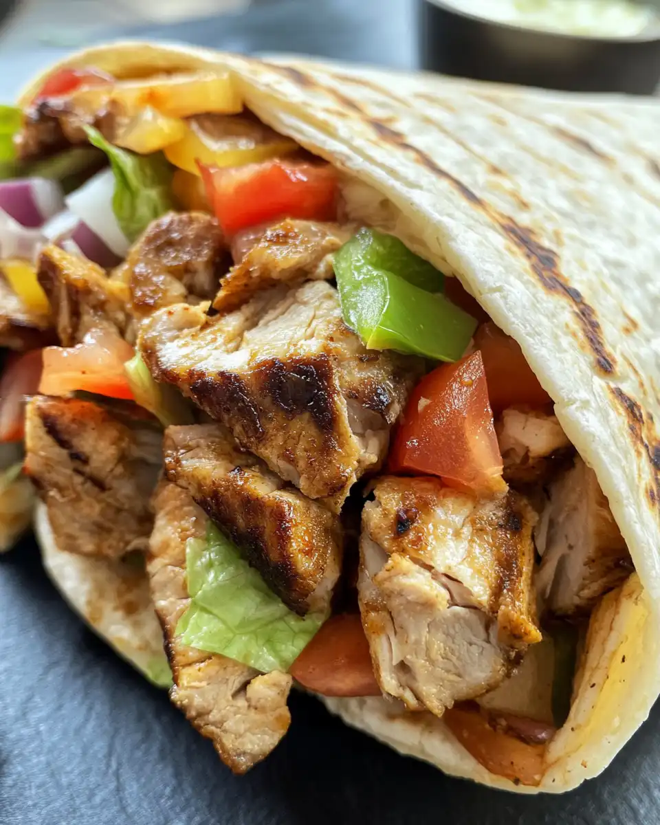 Completed chicken shawarma wraps plated and ready to serve