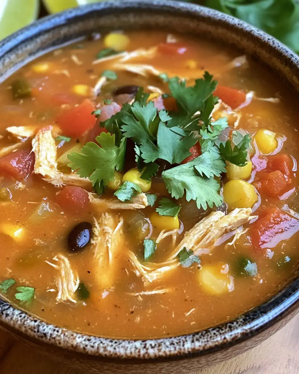 Final chicken tortilla soup served with lime and avocado toppings