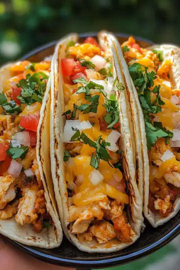 Double Decker Cheesy Chicken Tacos taken with iphone 15 pro max --iw 2 --ar 4:5 --v 6.1 --raw