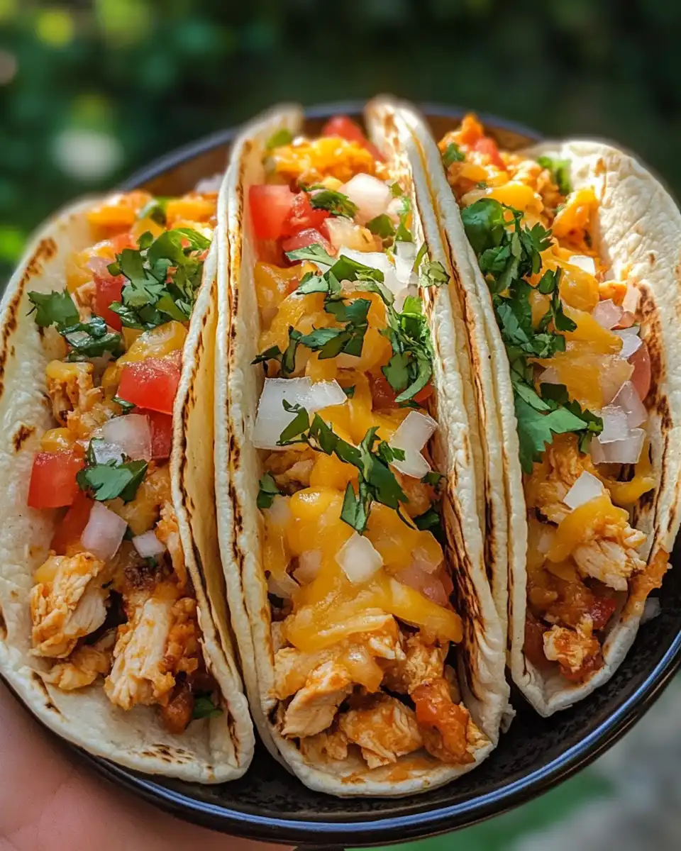 Double decker cheesy chicken tacos fresh out of pressure cooker and ready to serve