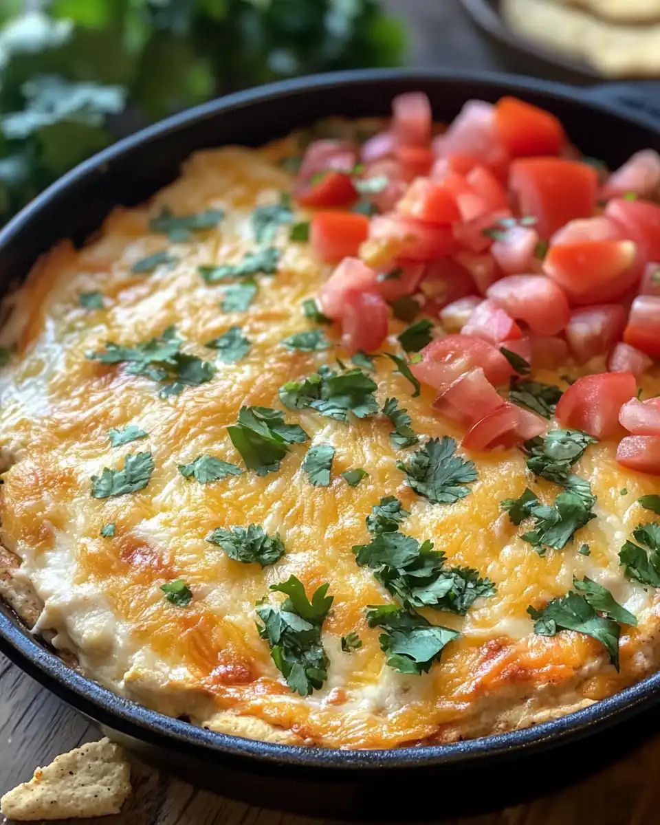 Close-up of cheesy baked chicken queso dip just out of pressure cooker