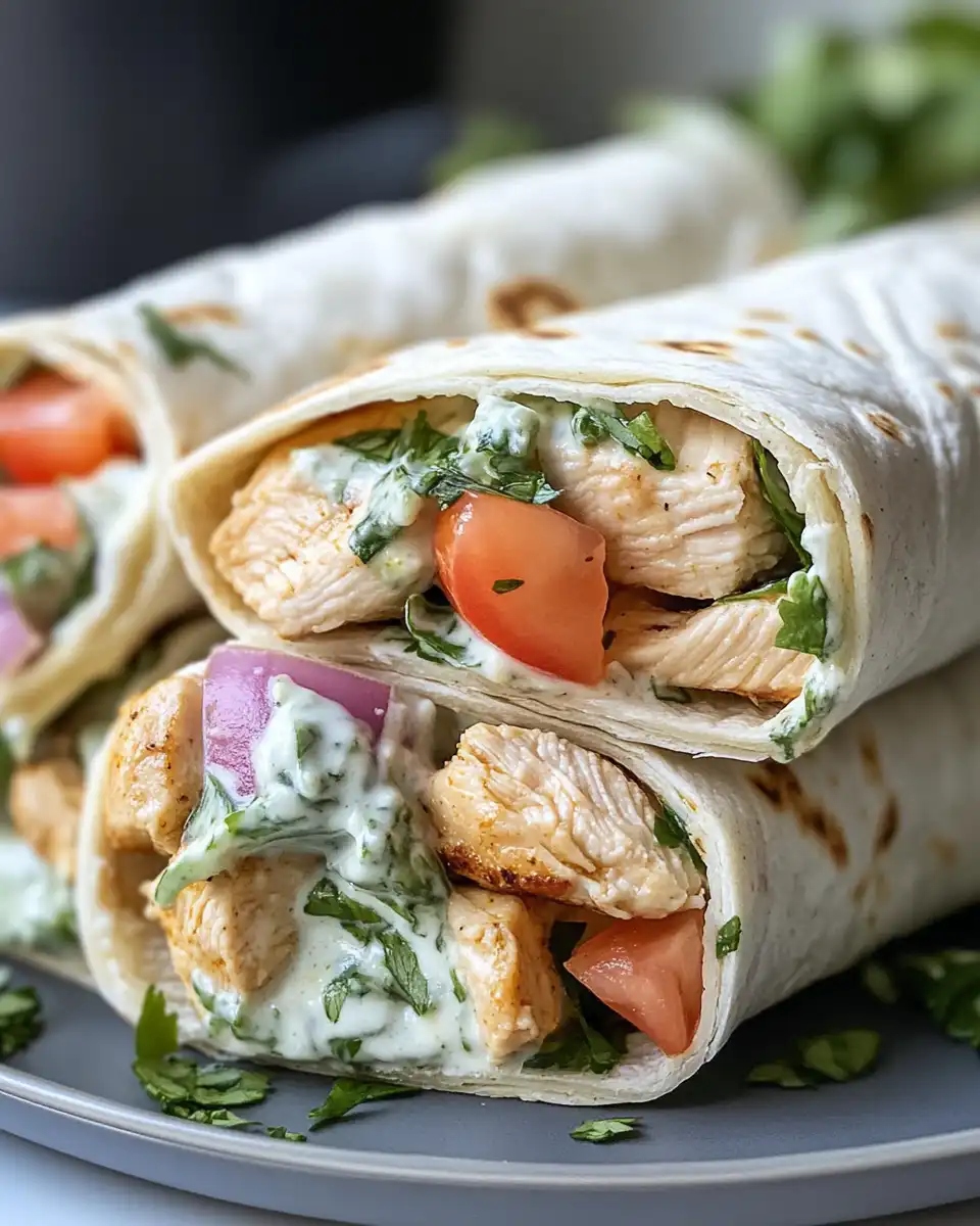 Ingredients for chicken tzatziki wraps including garlic, paprika, lemon, and herbs