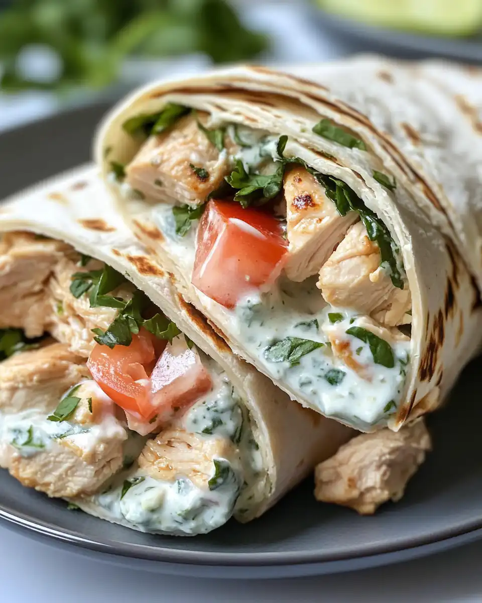 Delicious assembled chicken tzatziki wraps ready to serve