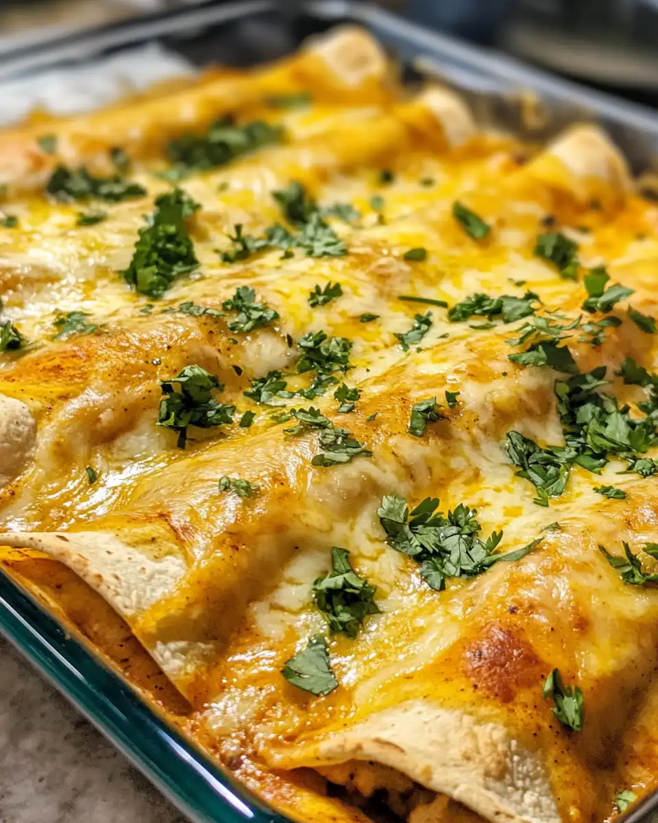 Ingredients mixed for creamy chicken enchiladas filling