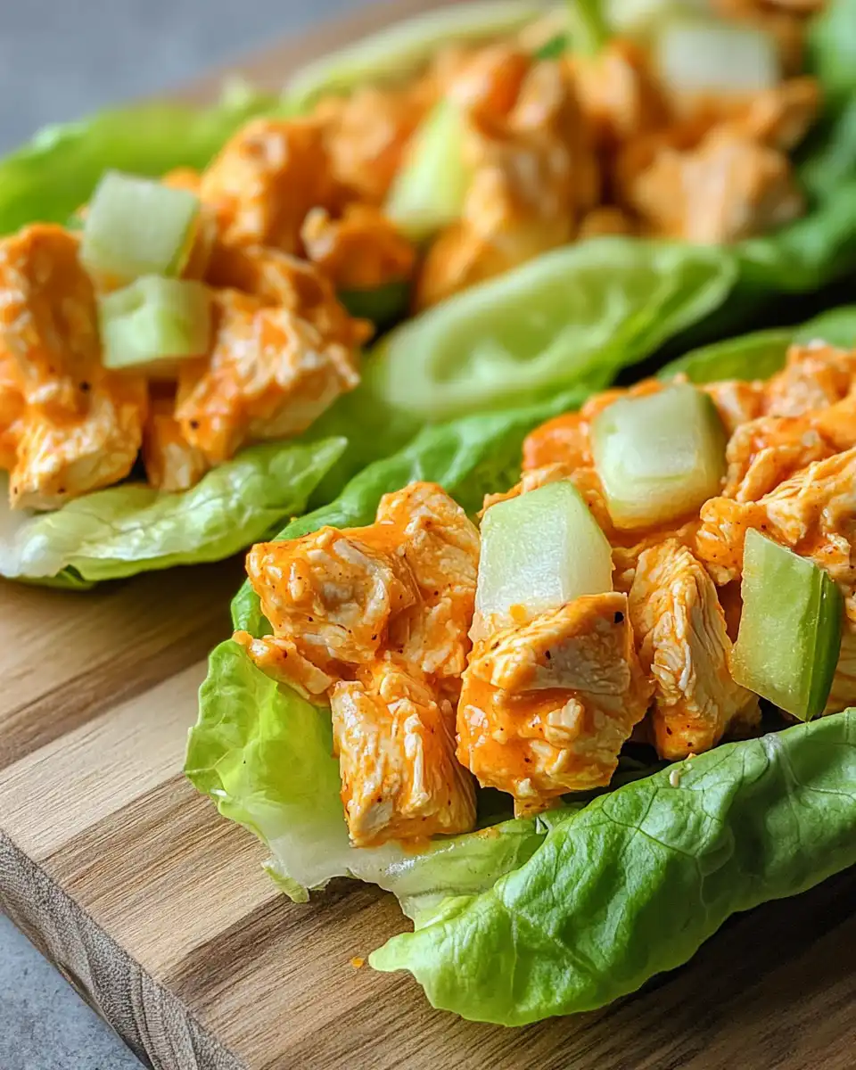 Ingredients for buffalo chicken lettuce wraps including hot sauce, butter, spices, and lettuce