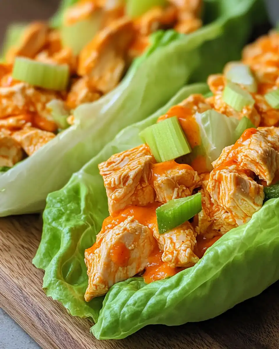 Serving buffalo chicken lettuce wraps topped with blue cheese dressing