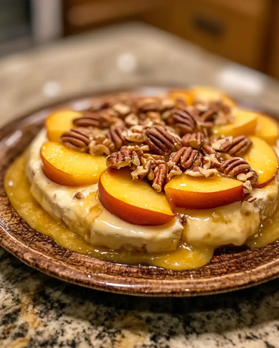Easy Peach & Pecan Baked Brie fresh out of the pressure cooker