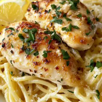 Garlic Butter Chicken with Lemon Parmesan Pasta taken with iphone 15 pro max --iw 2 --ar 4:5 --v 6.1 --raw