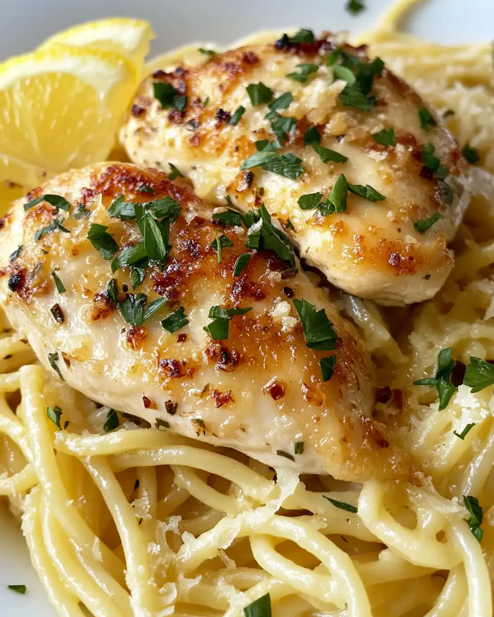 Garlic butter chicken with lemon parmesan pasta cooking in pressure cooker