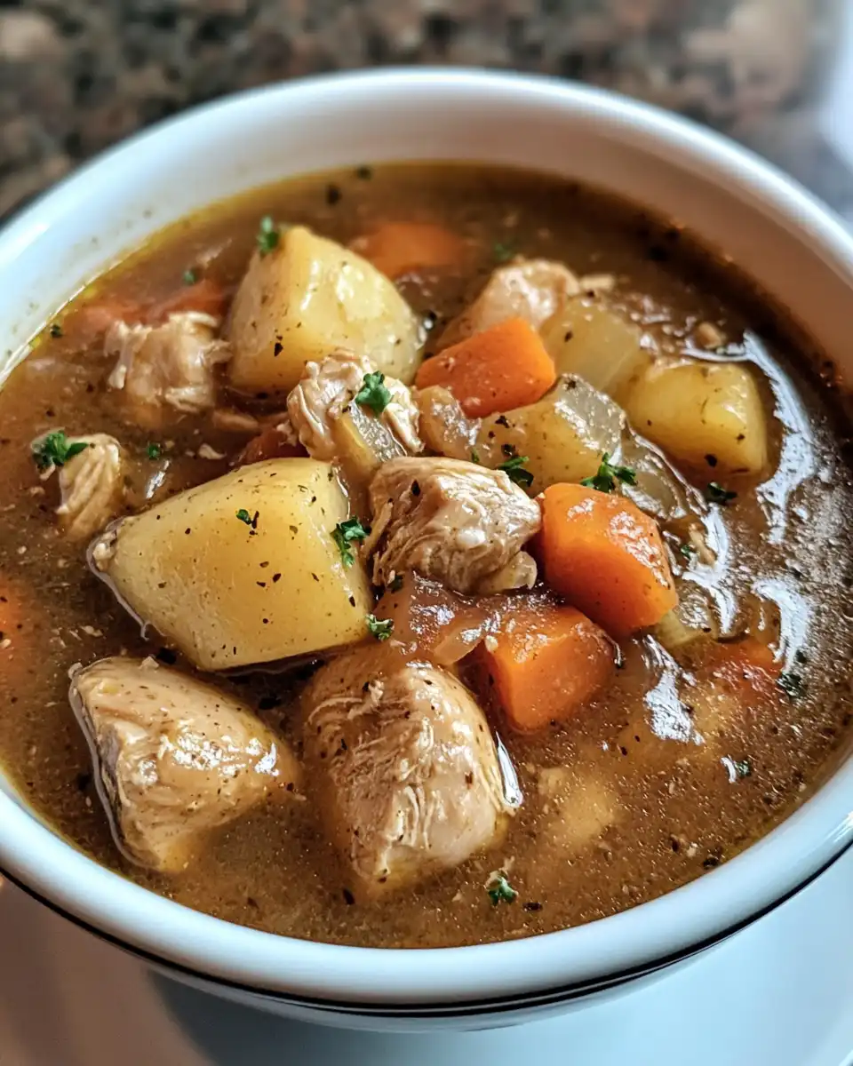 Close-up of grandma's chicken stew simmering in pressure cooker with steam