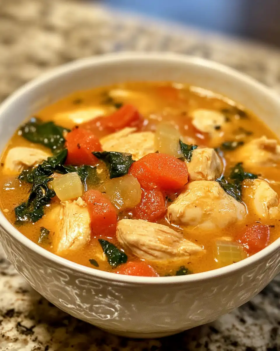 Final plated hearty chicken stew with fresh parsley garnish