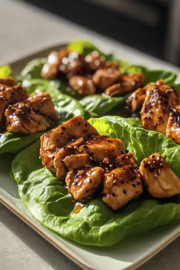 Hot Honey Chicken Lettuce Wraps taken with iphone 15 pro max --iw 2 --ar 4:5 --v 6.1 --raw