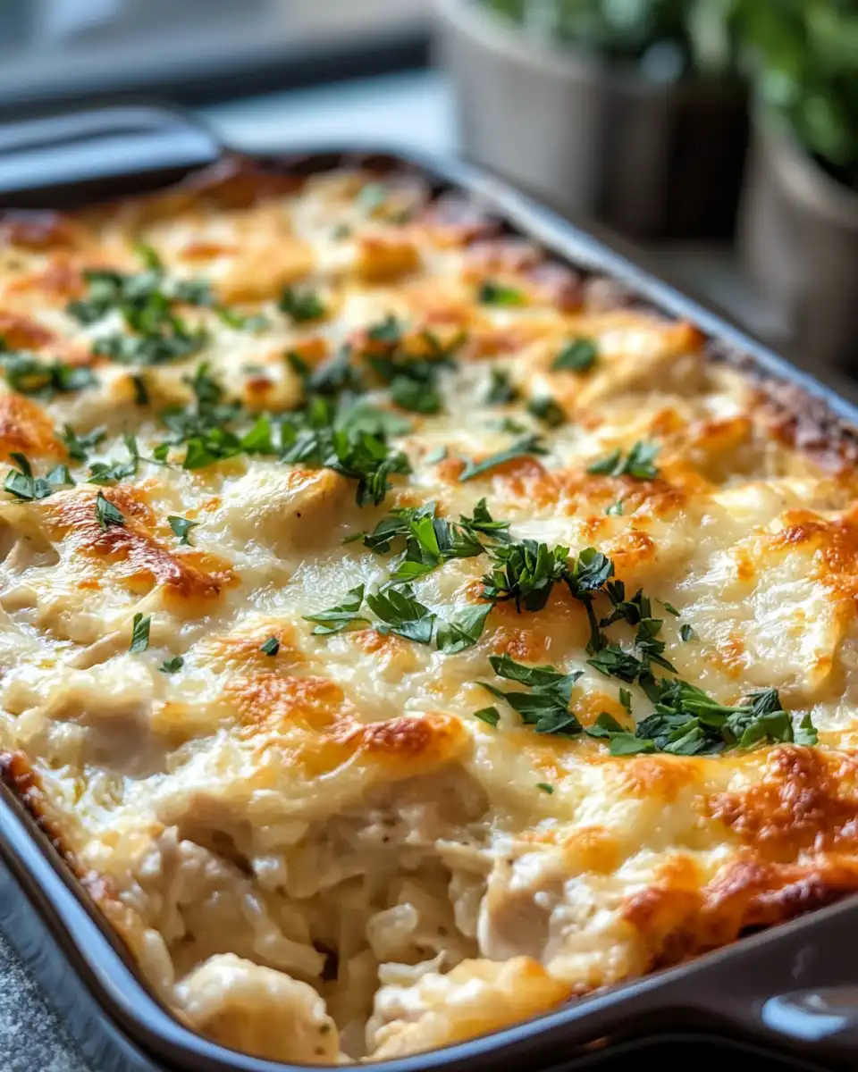 Mixing bowl with ingredients for creamy chicken and rice casserole