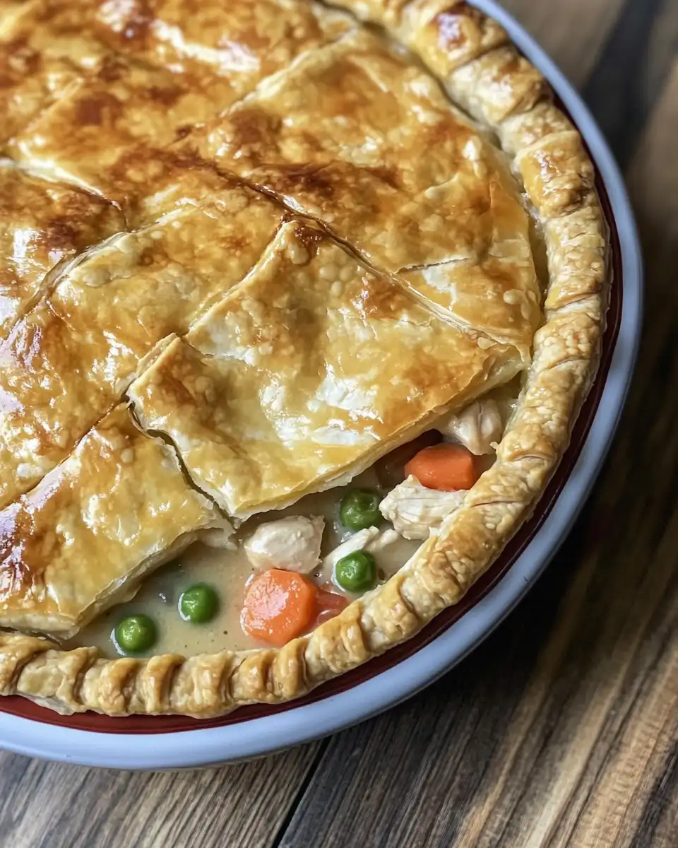 Ingredients for quick and easy chicken pot pie including chicken, veggies, and crust