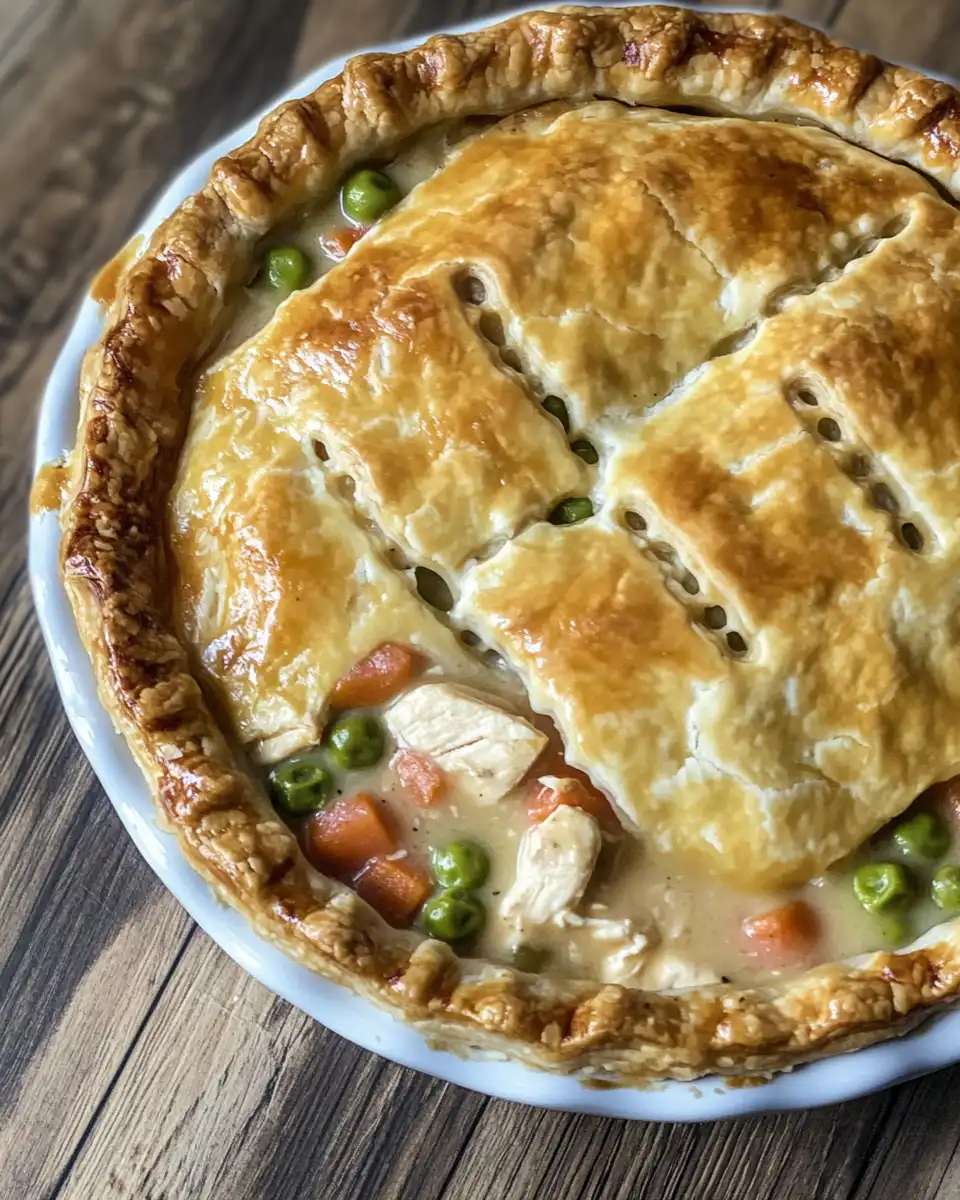 Final baked quick and easy chicken pot pie served hot