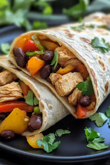 Sheet Pan Chicken and Bean Fajita Wraps taken with iphone 15 pro max --iw 2 --ar 4:5 --v 6.1 --raw