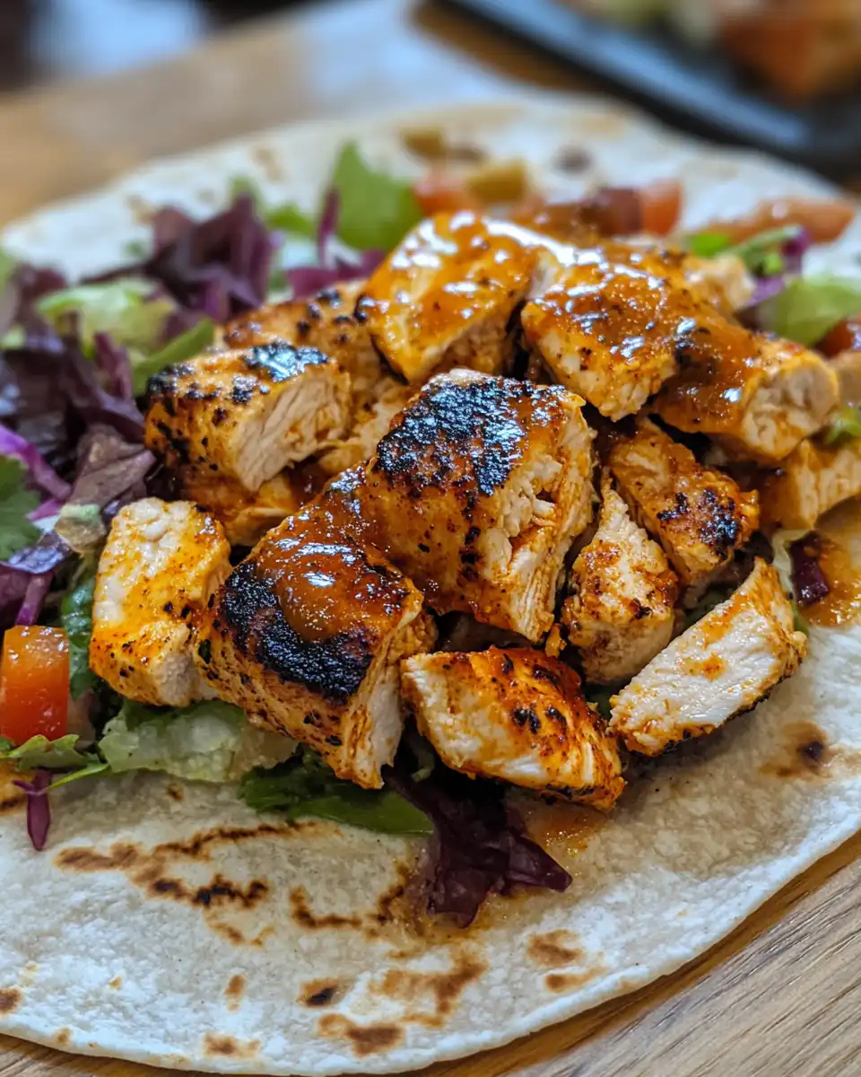 Close up view of seasoned spicy chicken wraps ready to eat