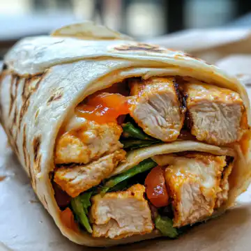 Sweet and Tangy Chicken Wrap taken with iphone 15 pro max --iw 2 --ar 4:5 --v 6.1 --raw