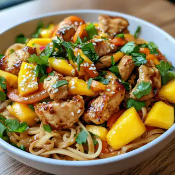 Thai Mango and Noodle Chicken Salad taken with iphone 15 pro max --iw 2 --ar 4:5 --v 6.1 --raw