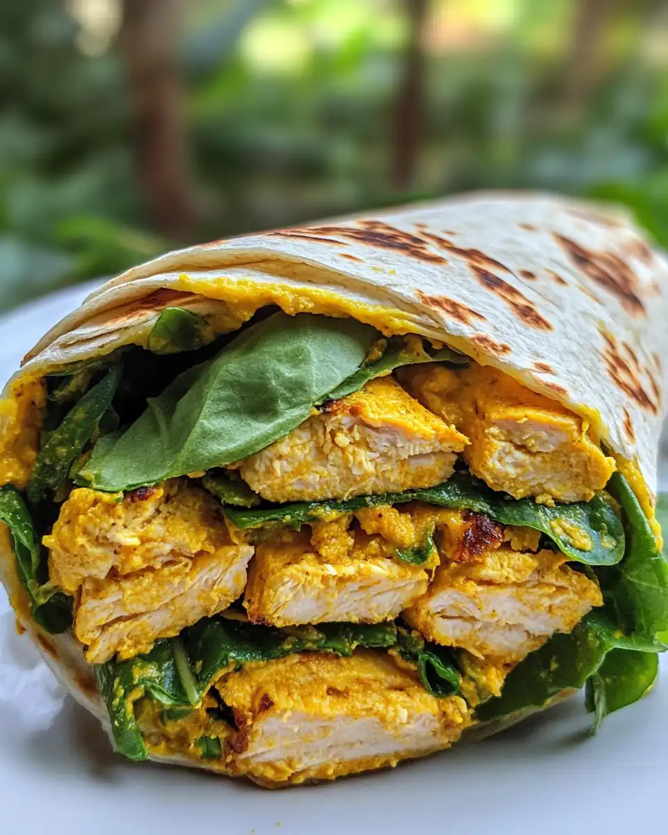 Ingredients for turmeric chicken wrap including spices and garlic lemon tahini sauce