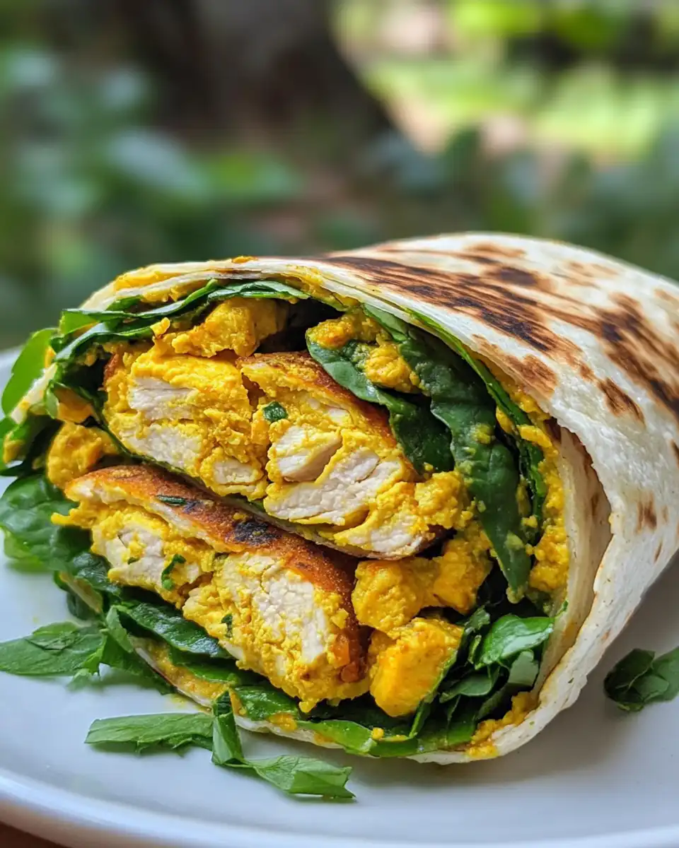 Finished turmeric chicken wrap stuffed pita with herbs and tahini drizzle